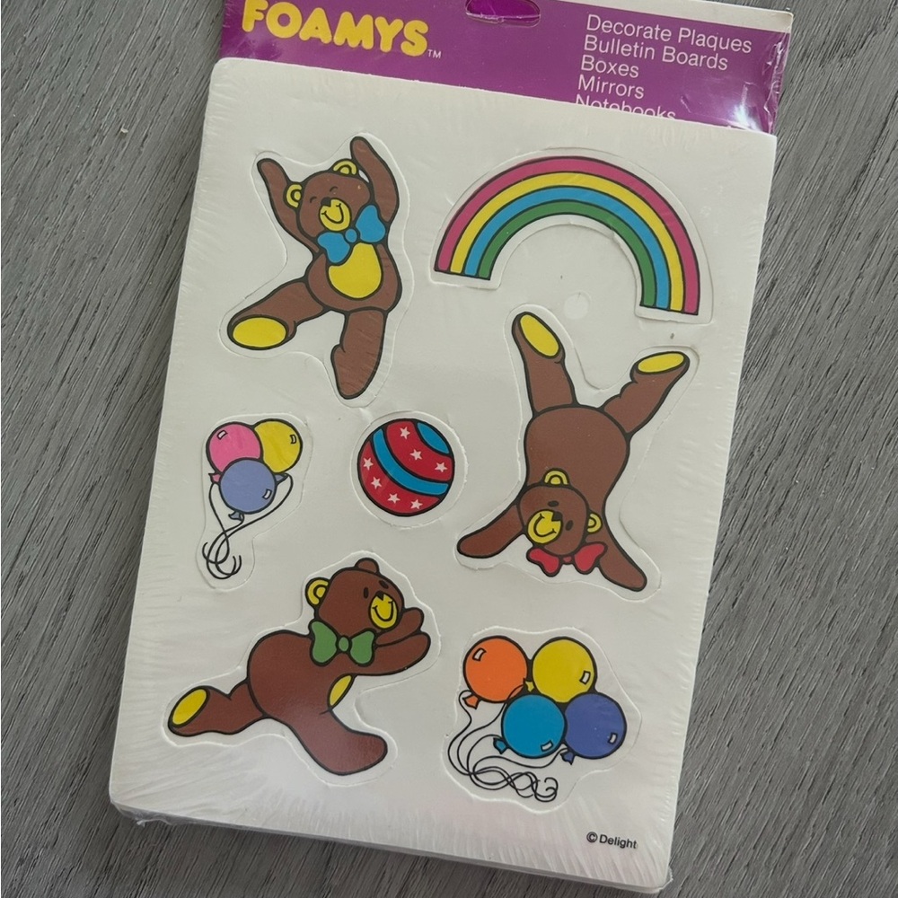 Vintage Foamys “Dancing Bears & Rainbow” Large Foam Stickers – New Sealed